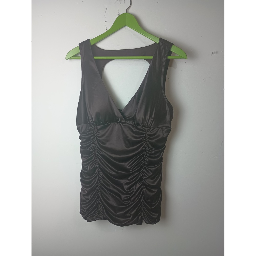 Studio Y Vintage Y2K Brown Ruched Padded V-Neck Keyhole Back Tank Top XL